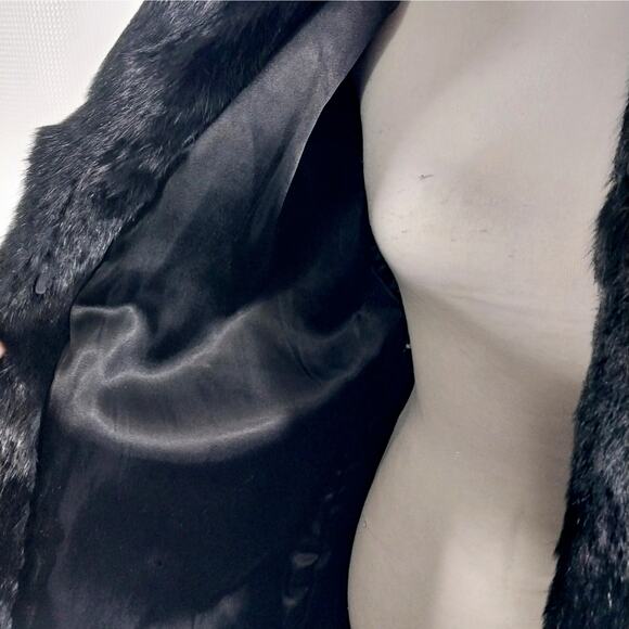 LEARSI! STUNNING BLACK GENUINE RABBIT FUR COAT, JACKET, STYLED LIKE A MINK! SZ M - Picture 6 of 13